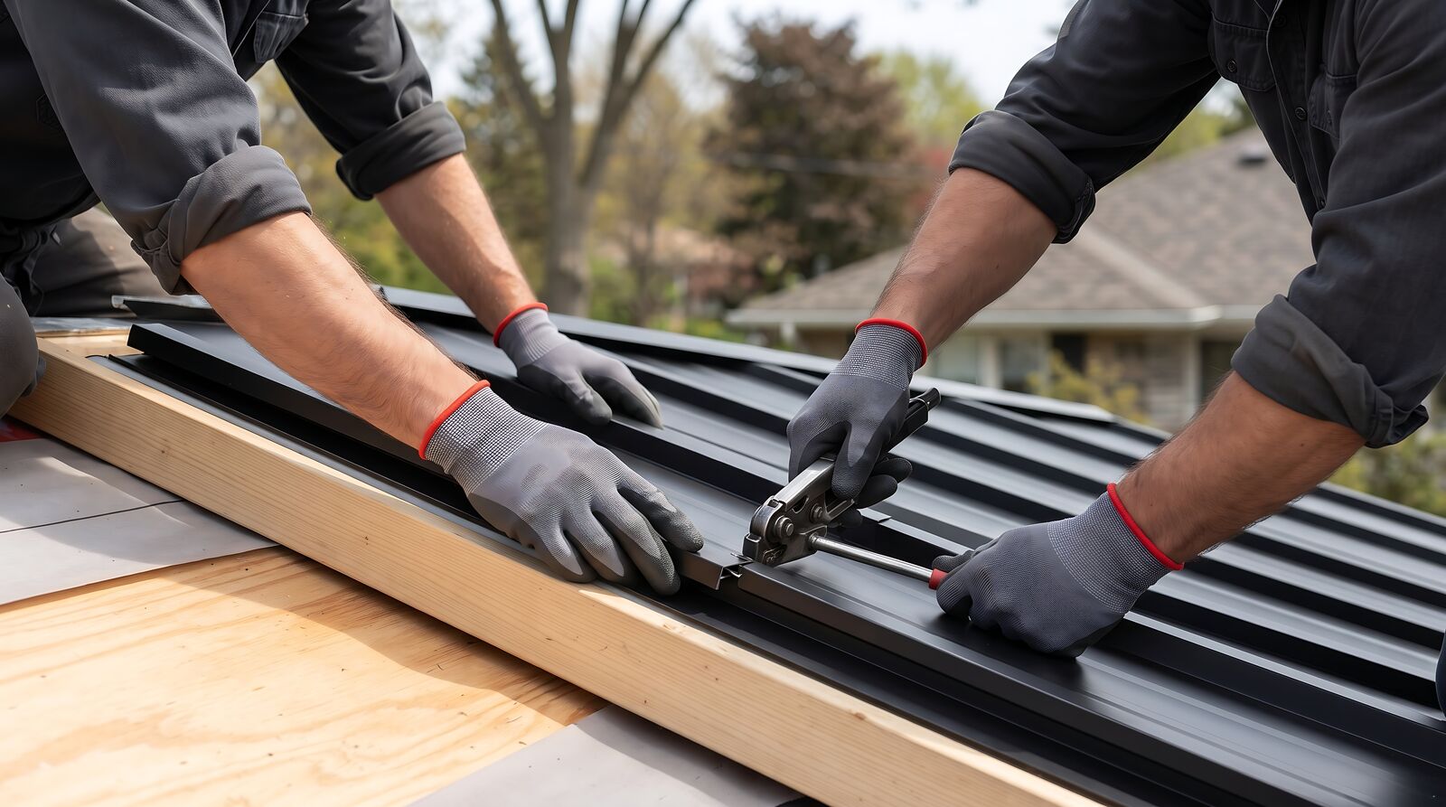 Standing seam metal roof panel installation